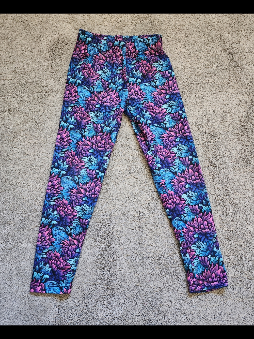 Girls' Floral Print Leggings in Blue & Purple